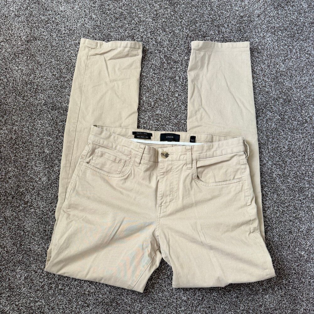 Vince Men's Dylan Slim Chino Pants Size 30 Khaki Made in Italy